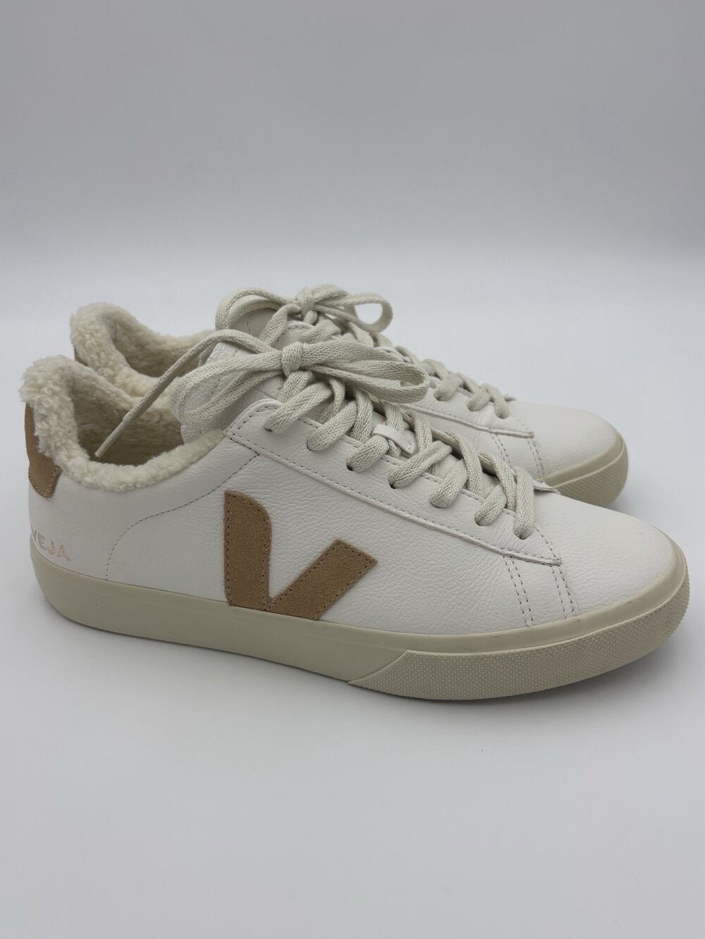 Veja Campo Winter Sneakers Shearling Lined White Leather Tan Suede Size 11